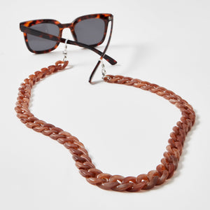 Brillenkette / Maskenkette in braun meliertem Acetat an einer Sonnenbrille
