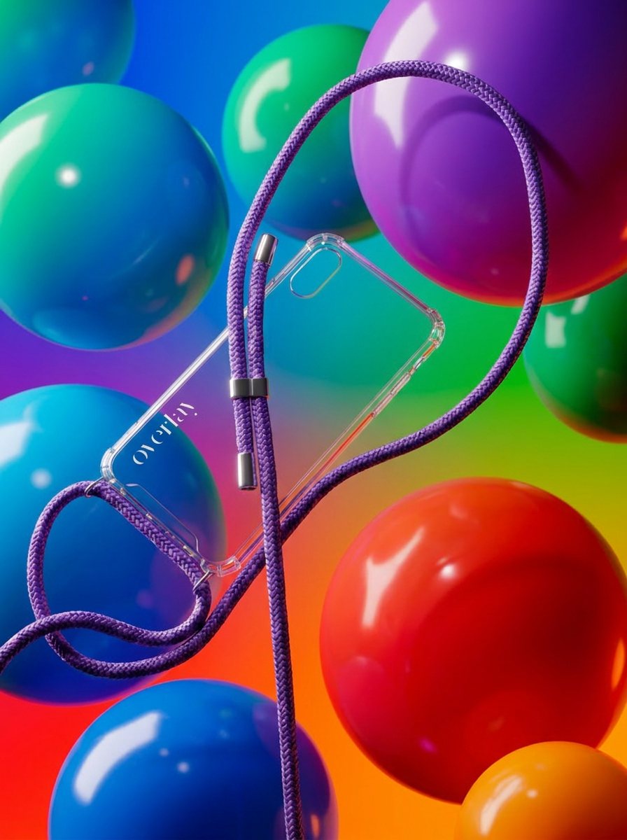 Purple cord chain on rainbow balloons