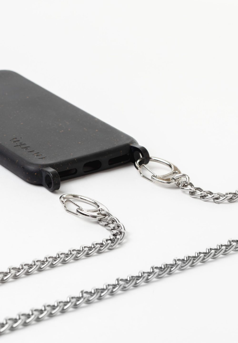 Mister T. silver chain on black biodegradable case — view 3